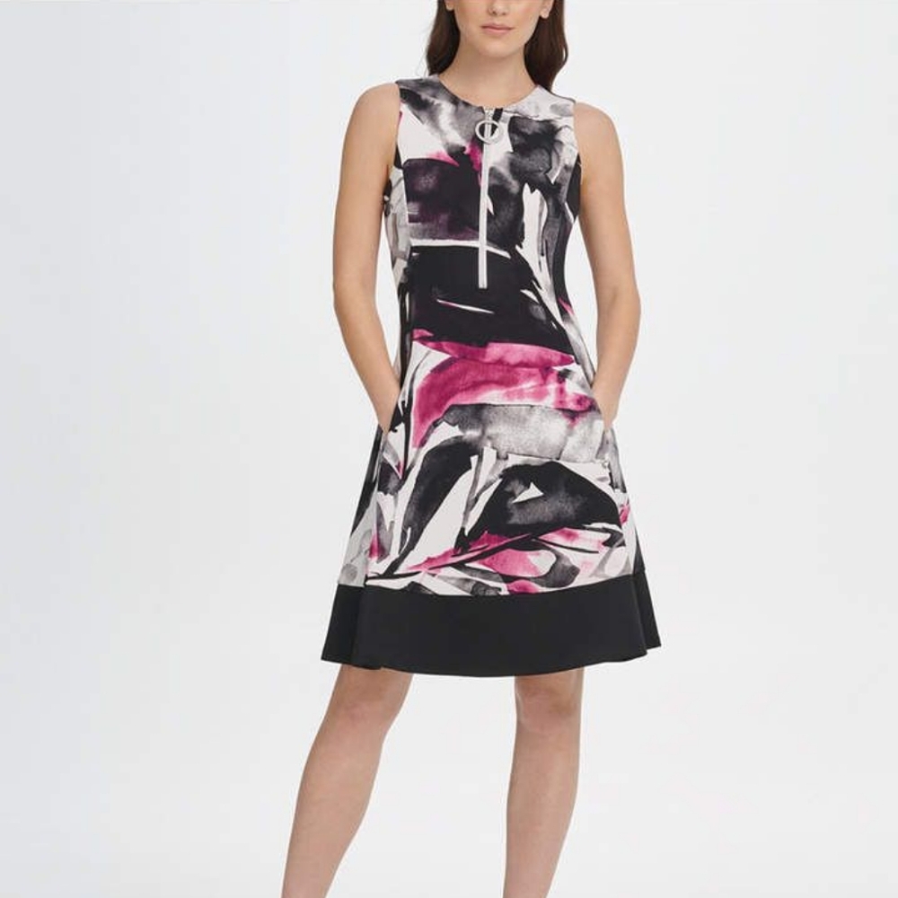 DKNY Bold Print Black, Pink And White Dress Sz 10